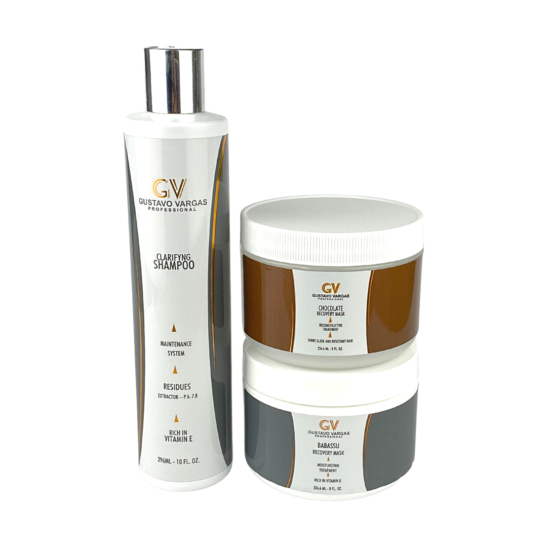 Chocolate, Babassu Mask and Clarifying Shampoo kit